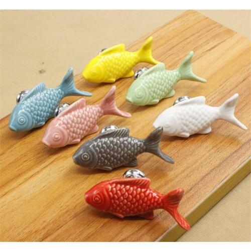Cartoon Children Room Ceramic Cabinet Knobs Fish Shape Furniture Wardrobe Garden Door Cabinet Handles for Kids