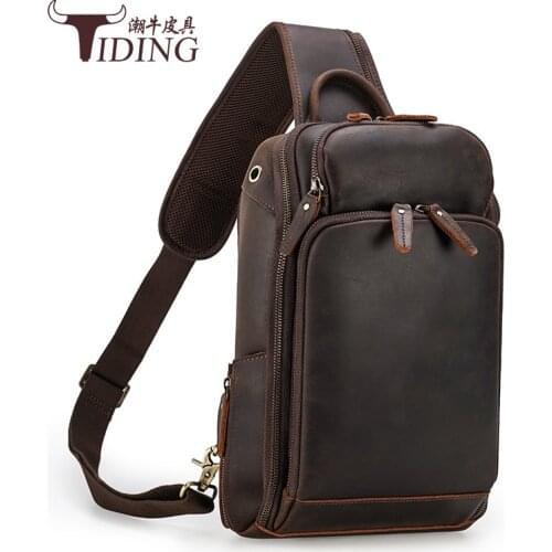 Men Genuine Leather Chest Bag Crossbody 2021 Male Vintage Casual Large Capacity Travel Business Chest Pack Bags