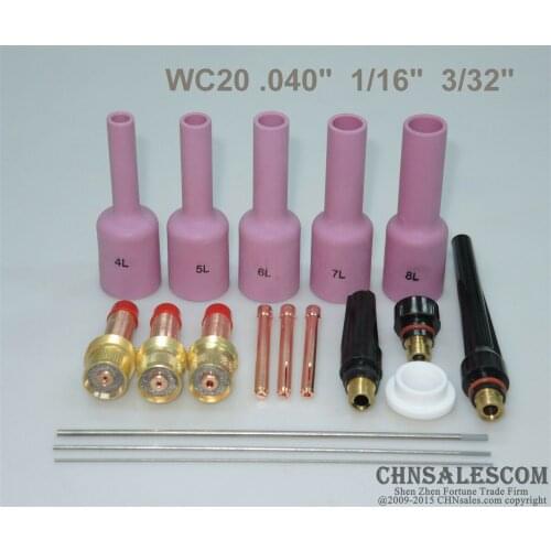 CHNsalescom 18 pcs TIG Welding Torch Gas Lens Kit Lengthened Nozzle WP-17/18/26 WC20 1.0-2.4