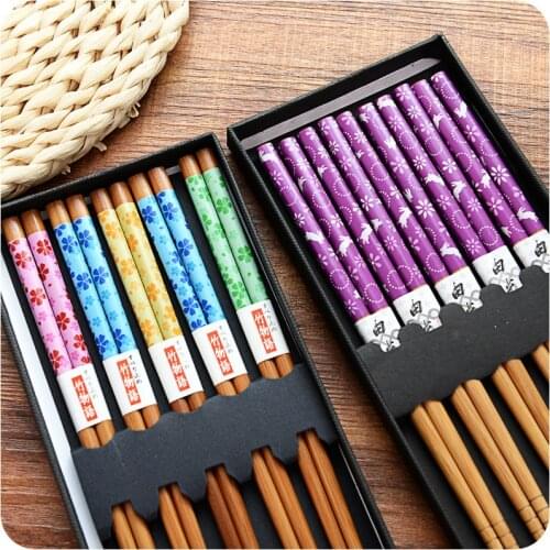 5 Pair Set Reusable Handmade Bamboo Japanese Natural Wood Chopsticks Gift box Sushi Food chinese Wooden Chop sticks