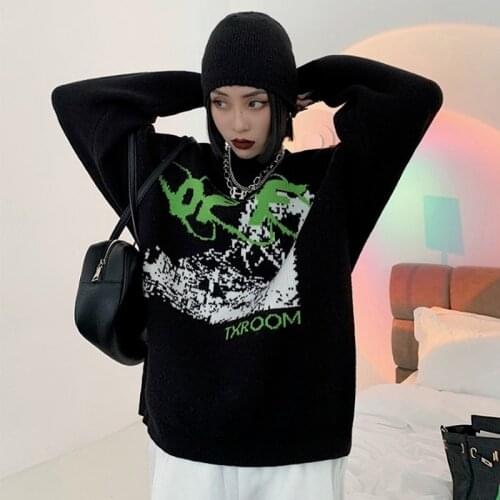 Autumn and Winter New Korean Round Neck Letter Jacquard Sweater Female Student BF Wind Loose Top Knit Sweater Coat