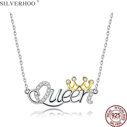 SILVERHOO S925 Sterling Silver Women Necklace Queen Luxury Pendant Necklaces Crown Fine Jewlery New Arrival Mothers Day Gift
