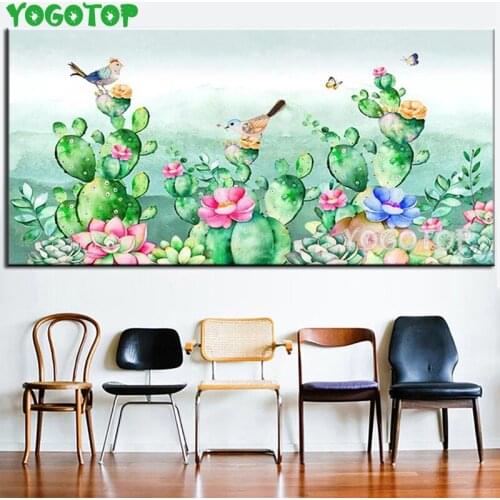 Tropical plants cactus flowers and birds large size diy 5d diamond painting Square Round Drill Mosaic Diamond Embroidery,YY4925