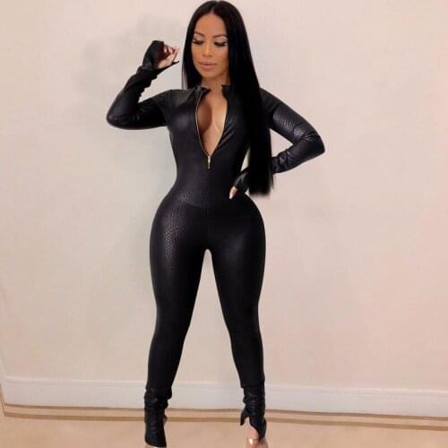 Party Backless Sexy Bodycon Jumpsuit Women Rompers Flare Pants One Piece Outfit Women Autumn Front Zipper Long Sleeve Bodysuit