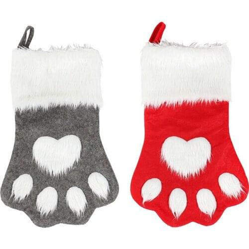 High Quality Cute Pet Paw Print Fireplace Hanging Christmas Stockings with Fur Cuff for Home Holiday Décor