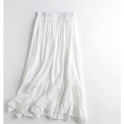 Ruffled white long skirt women autumn elastic high waist female skirt casual streetwear party club ladies bottom skirt