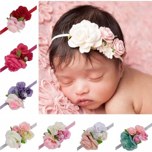 Yundfly 1PCS Rose Fabric Flower Baby Girls Headbands Newborn Toddler Elastic Hair Bands Photo Shoot Hair Accessories Cute Gifts