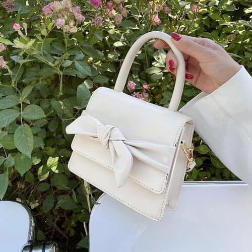 Bow Small Tote bag 2021 Summer New High-quality PU Leather Womens Designer Handbag Solid color Shoulder Messenger Bag Purses