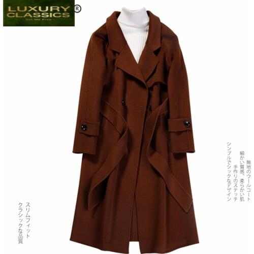 Coats Winter Coat Womens Female 90% Wool Jacket + Belt Elegant Double Breasted Long Coat Autumn Abrigos Mujer 2021MN007
