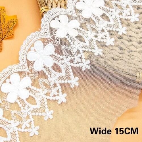 15CM Wide White Flower Pattern Mesh Rigid Lace Fabric Ribbon Lace Trim Ribbon Diy Wedding Dress Costume Sewing Accessories