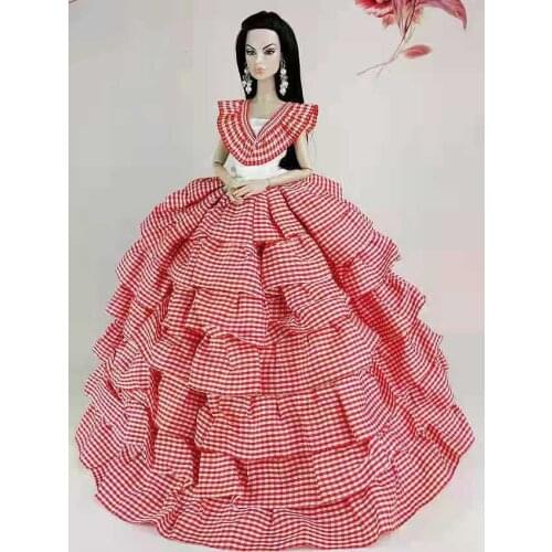 1/6 BJD Clothes Red Multi Layers Plaid Princess Dress For Barbie Doll Clothes Party Gown Costume Outfits 11.5" Dolls Accessories