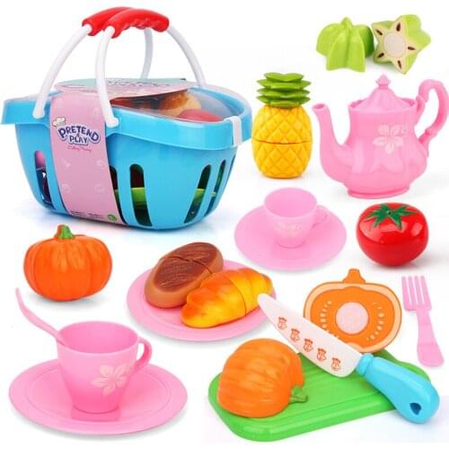 19pcs 18pcs 15pcs/set Children Pretend Play Toys ABS Safery Food Fruit Vegetables Kitchen Set Hand Basket Educational Toy