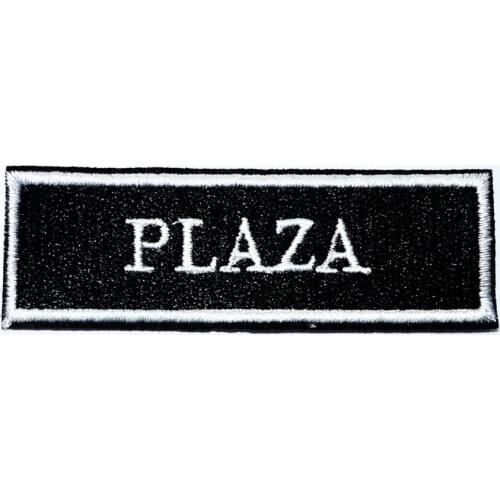 White PLAZA Black Iron On patch Shirt Hat Jean shoes Applique (Size is about 8 * 2.6 cm)