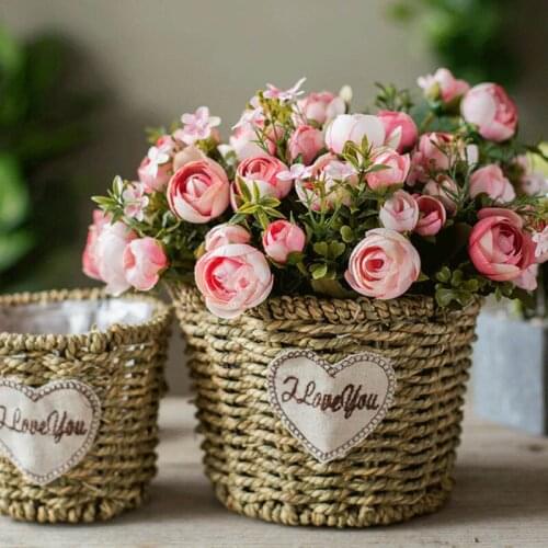 2pcs Creative Willow-woven Grass-woven Flower Basket Hand-woven Flower Pot