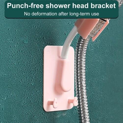 2 Pieces Self-Adhesive Shower Head Bracket Adjustable Handheld Showerhead Holder Wall Mount 2 Hooks Stand