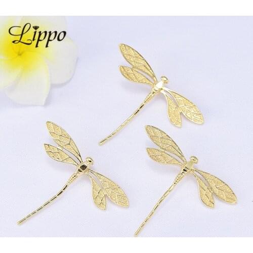 4pcs 45*37mm High quality Gold Color Dragonfly Charm Copper Dragonflies Pendant DIY Making accessories Earring Findings