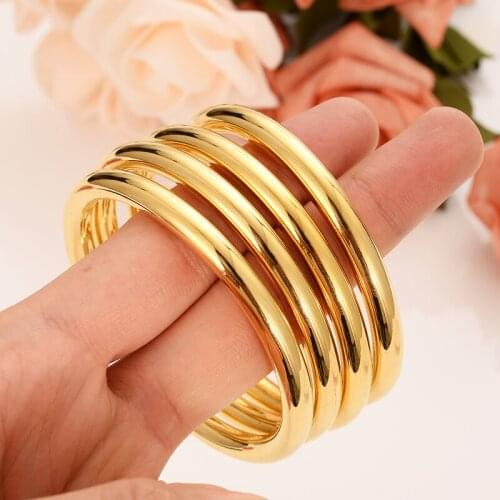 4 Pieces Assemble Wholesale Fashion Dubai Glaze Bangle Jewelry 18 K Fine G/F Gold Dubai Bracelet Africa Arab Items solid 66MM