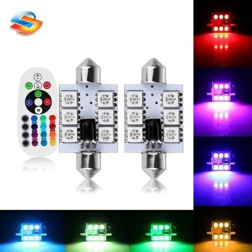 4pcs RGB C5W 5050 6LED 39mm Festoon Dome Light Automobile Bulbs Lamp Reading Light 31MM 36MM 39MM 41MM