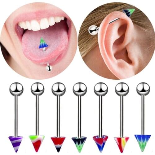 5PCS Surgical Steel Tongue Piercing Ball Barbell Bar Tongue Ring Body Studs Piercing Jewelry Women Men Ear Cartilage Piercing