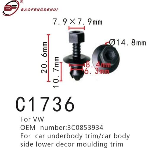 Auto Fastener Positioner Clips Car Underbody Trim 3C0853934 For Volkswagen Car Body Side Lower Decor Moulding Trim Clip