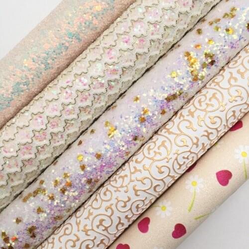 Beige Glitter leather, Hearts Printed Glitter Fabric, Faux Leather Sheets For Bow A4 21x29CM Twinkling Ming KM232