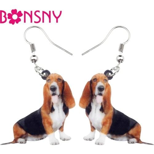 Bonsny Statement Acrylic Cartoon Basset Hound Dog Earrings Dangle Drop Novelty Animal Jewelry For Women Girls Gift Accessories