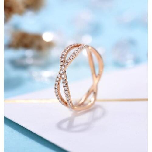 Solid 14K 585 Rose Gold Moissanite Split Shank Wedding Band for Women Anniversary Gift