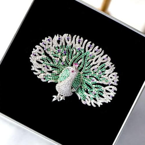Luxury Big Peacock Brooches for Women Wedding Bouquet Jewelry Scarf Buckle Pins Multi-color Stones Brooch Accessory broche luxe