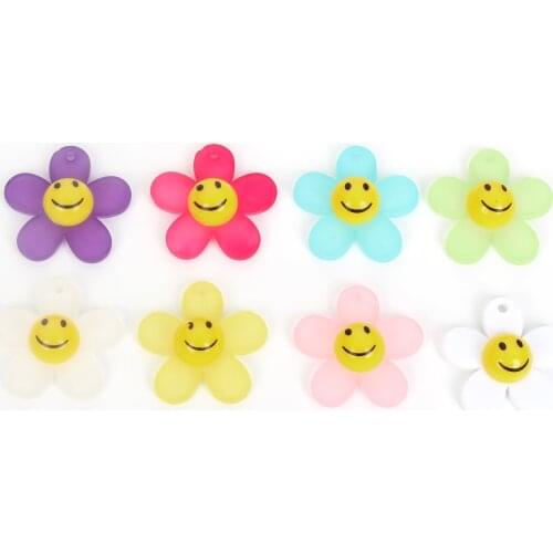 9 Colors Resin Beads Sun Flower Smiley Pendant Beads For Jewelry Making DIY Needlework Diy Bracelet Accessories Beads
