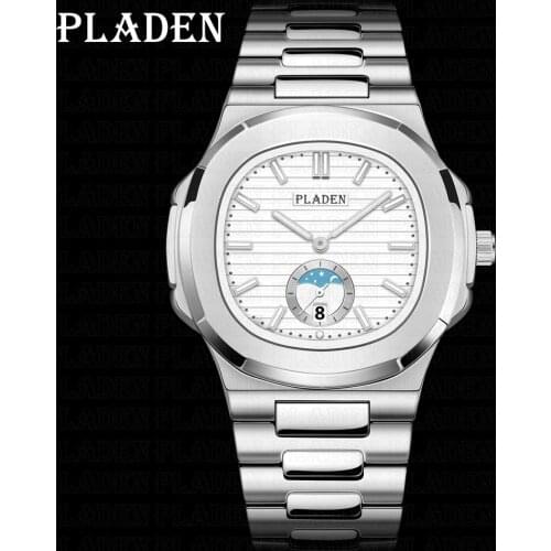 PLADEN 2021 Popular Watches Mens Top Brand Luxury Stainless Steel Clock Casual Moon Phase Men Dive Watch Quartz Reloj de hombre
