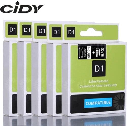 Cidy 5pcs Compatible Dymo Labelmanager 12mm D1 White on Black 45021 Label Tape Cartridges for DYMO LM160 LM280 PNP
