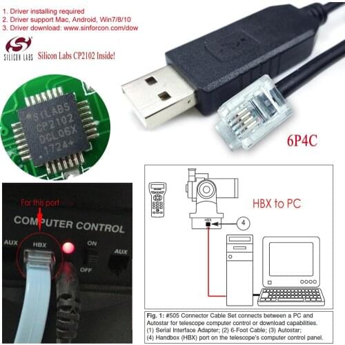 Cp2102 usb rs232 to rj12 rj11 6p4c for stellarium to control Meade ETX125 ETX-127 AutoStar cable