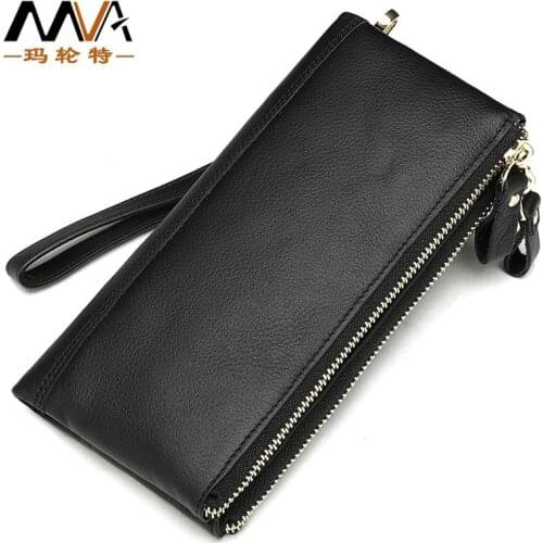 Mens Genuine Leather Handbag Leather Long Wallet Mens Zipper Soft Leather Wallet Business Multifunctional Wrist Wallet