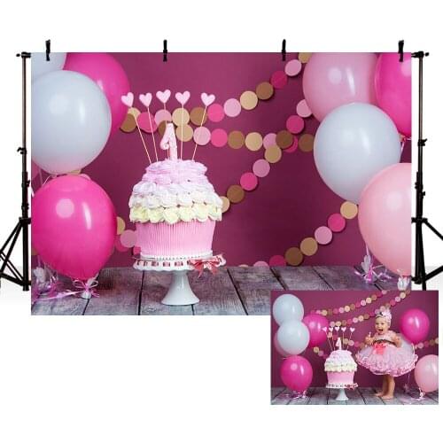 Mehofond 1st Birthday Party Backdrops Balloon Bunting Wooden Floor Cake Girls Photography Backgrounds for Photo Studio Photocall