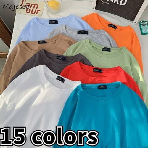 T-shirts Men 15 Colors Solid Unisex High Street Simple Couples Summer Tees Korean Style All-match Loose O-neck Plus Size S-3XL