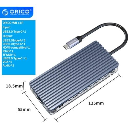 ORICO Transparent Type-C HUB Dock Splitter Type-C to USB 3.0 HDMI-compatible PD RJ45 Carder Reader Adapter for MacBook Pro