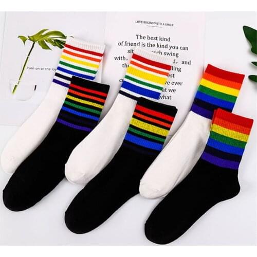 Howfits 3 PAIRS Women Rainbow Ankle Socks Cotton High Quality Stripes Solid Korea Fashion