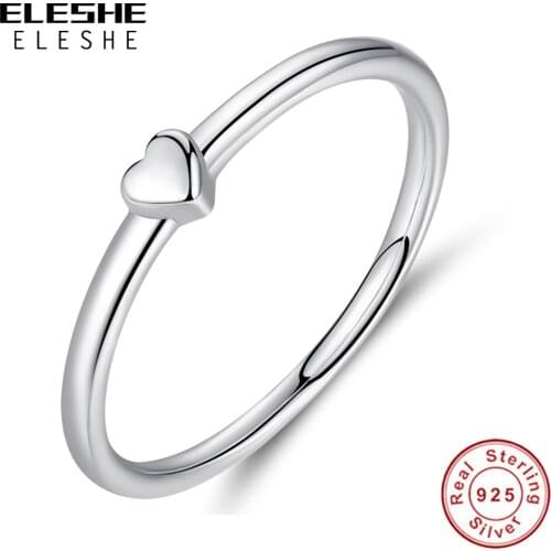 ELESHE Authentic 925 Sterling Silver Forever Love Finger Rings for Women Simple Small Heart Rings Original Jewelry Wedding Gift