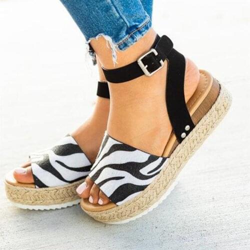 Costaric Womens Sandals 2021 Round-toe Leopard Stripe Platform Sandals Fashion Wedges Shoes Plus Size43 Shoes for Women