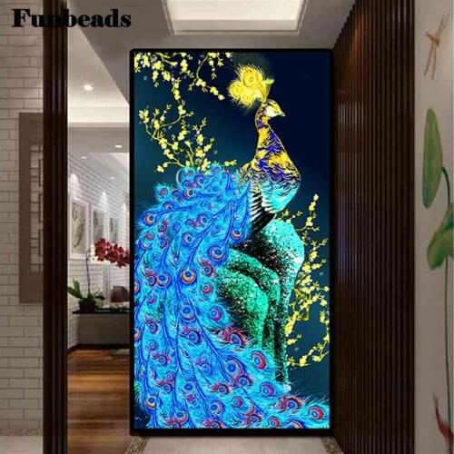Square diamond painting blue golf peacock pattern diamond embroidery 5D round rhinestone mosaic diamond Entrance decoratio FF588