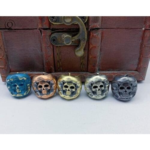 Brass Evil Skull Face Round Apple Head Creative Design Knife Beads Outdoor Umbrella Rope Pendants Vintage Copper Keychains DIY