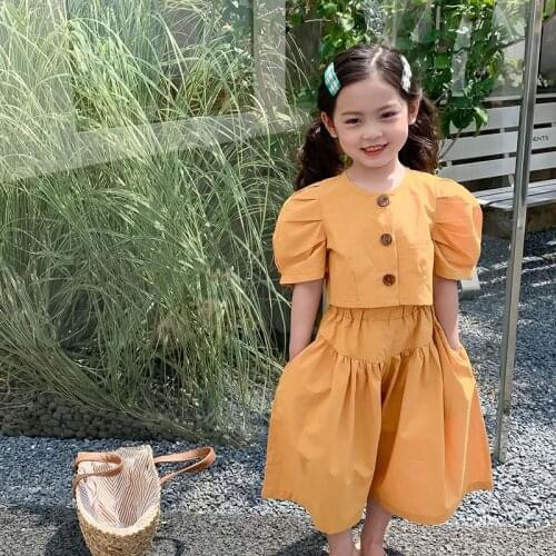 Summer Kids Clothes Korean Fashion Little Girls Outfits Set Short Top&wide Leg Ninth Pants Two Pieces Teenage Girls Clothing