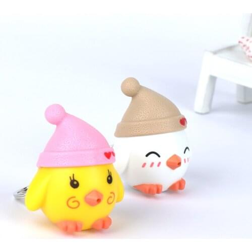 Cute Chicken Shape LED Luminous Car Key Chain Key Ring Mini Flashlight Car Interior Accessories