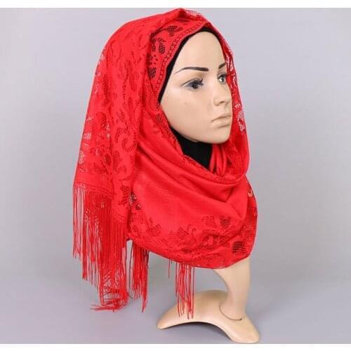Fashion Women Hijabs Scarf Muslim Hijab Turban Tie Headscarf Cotton Hollow Tassel Plain Soft Long Muslim Shawl Head Wraps Female