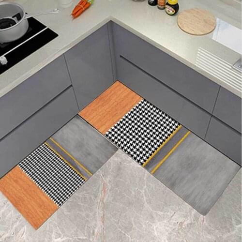 Fashion Modern Plaid Stitching Orange Kitchen Mat Combination Entry Mat Bedroom Long Non-slip Bedside Blanket