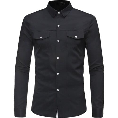 Mens Black Casual Button Down Dress Shirts 2021 Brand New Slim Long Sleeve Shirt Men Business Work Social Shirt Chemise Homme