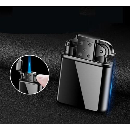 Retro Type Inflatable Open Lid Push Type Ignition Straight Into The Blue Flame Windproof Butane Gas Metal Creative Lighter Gift
