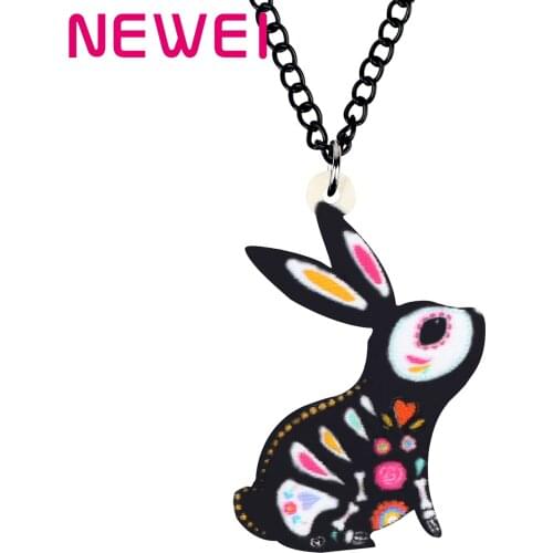 Newei Acrylic Halloween Floral Sitting Bunny Hare Rabbit Necklace Cute Animal Choker Pendant Jewelry For Women Kids Classic Gift