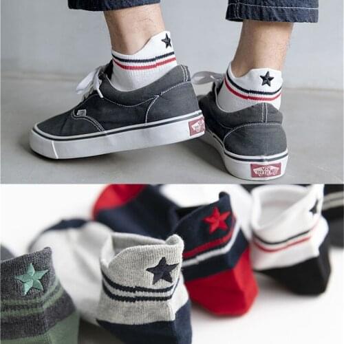 Summer And Spring Men‘s Cotton Fashion Sport Boat Socks Star Embroidery Guard Heel Anti-wear Feet Shallow Sweat-absorbent Male