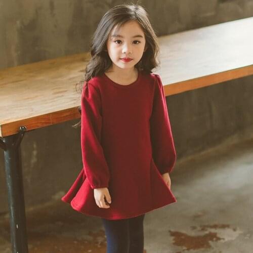 2020 Winter New Girls Velvet Thicken Warm Dress Childrens Clothing Bottoming Shirt Kids Flounce Princess Dresses Child Tops X35